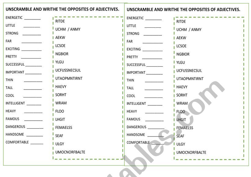 OPPOSITE ADJECTIVES worksheet