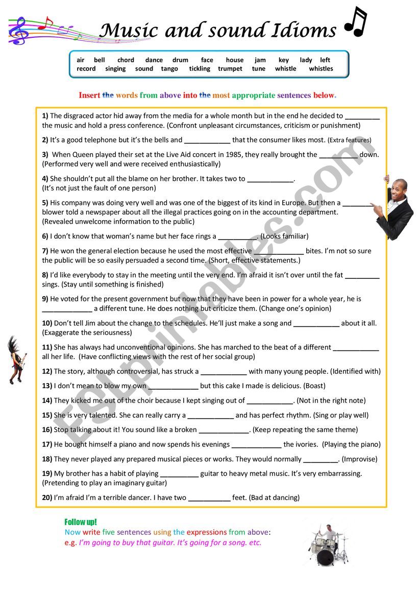 Music and Sound Idioms worksheet