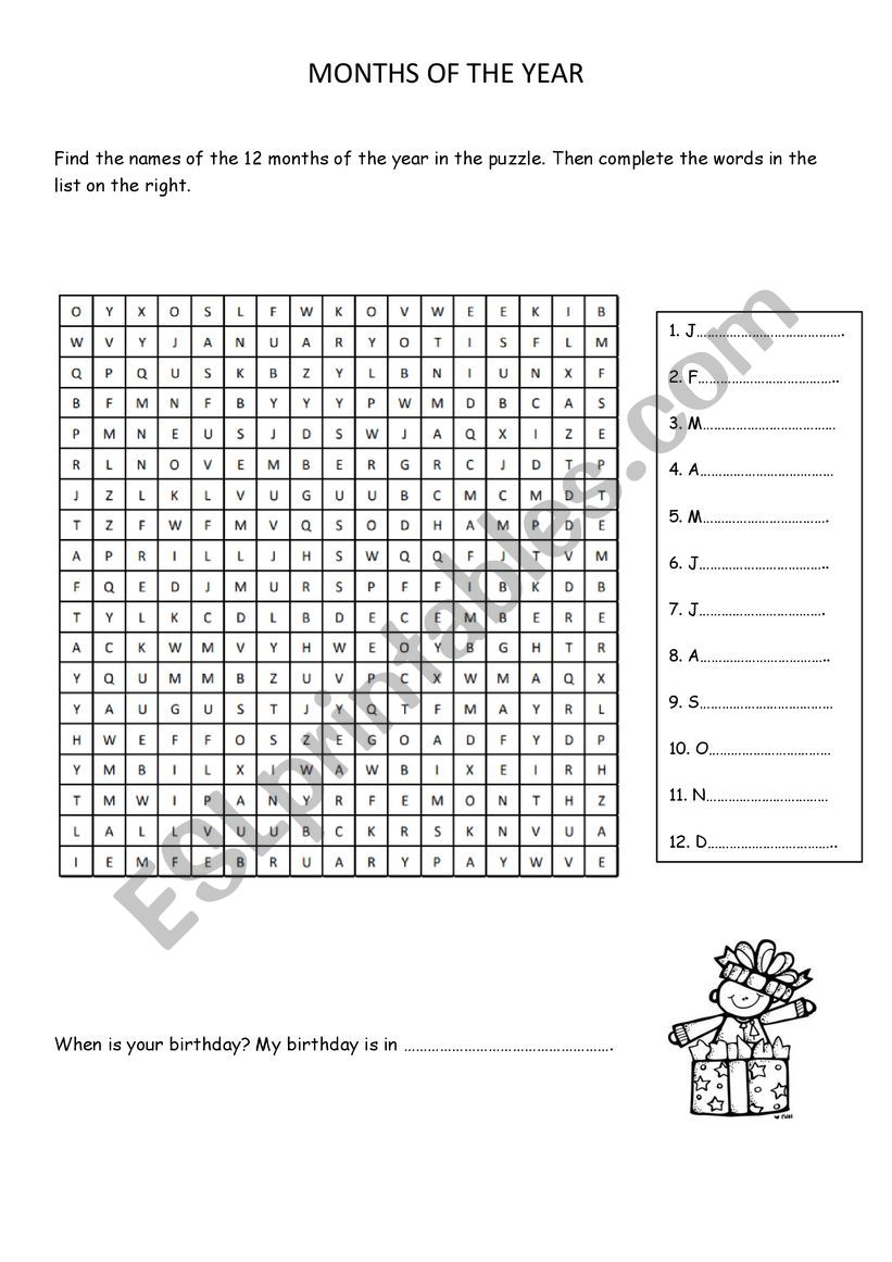 Months of the year worksheet