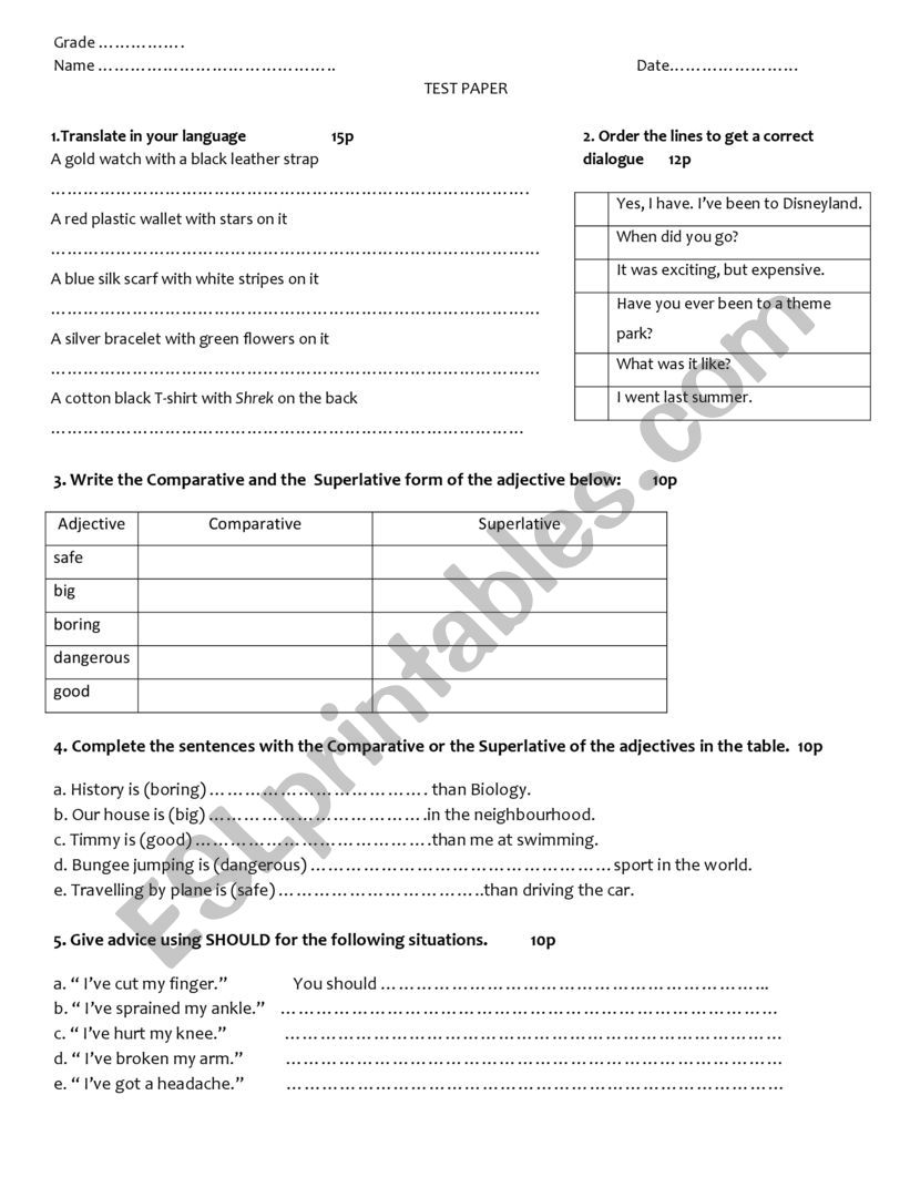 Test Pre-Intermediate worksheet