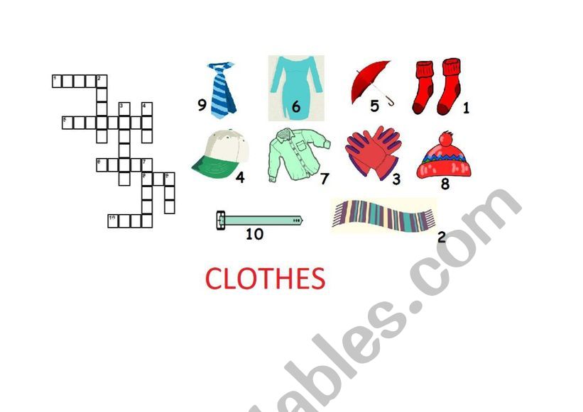 Crossword - clothes  worksheet