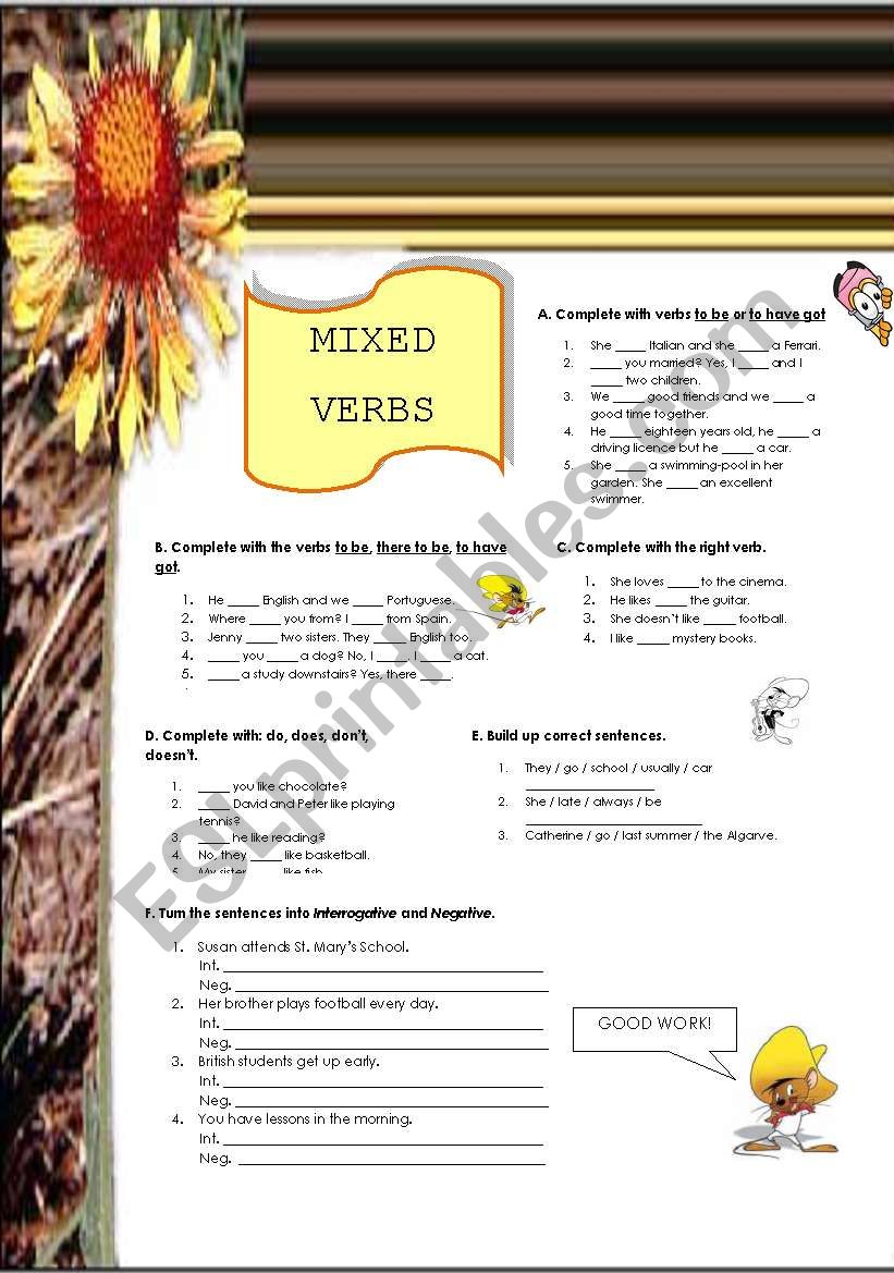 Mixed verbs (14.08.08) worksheet