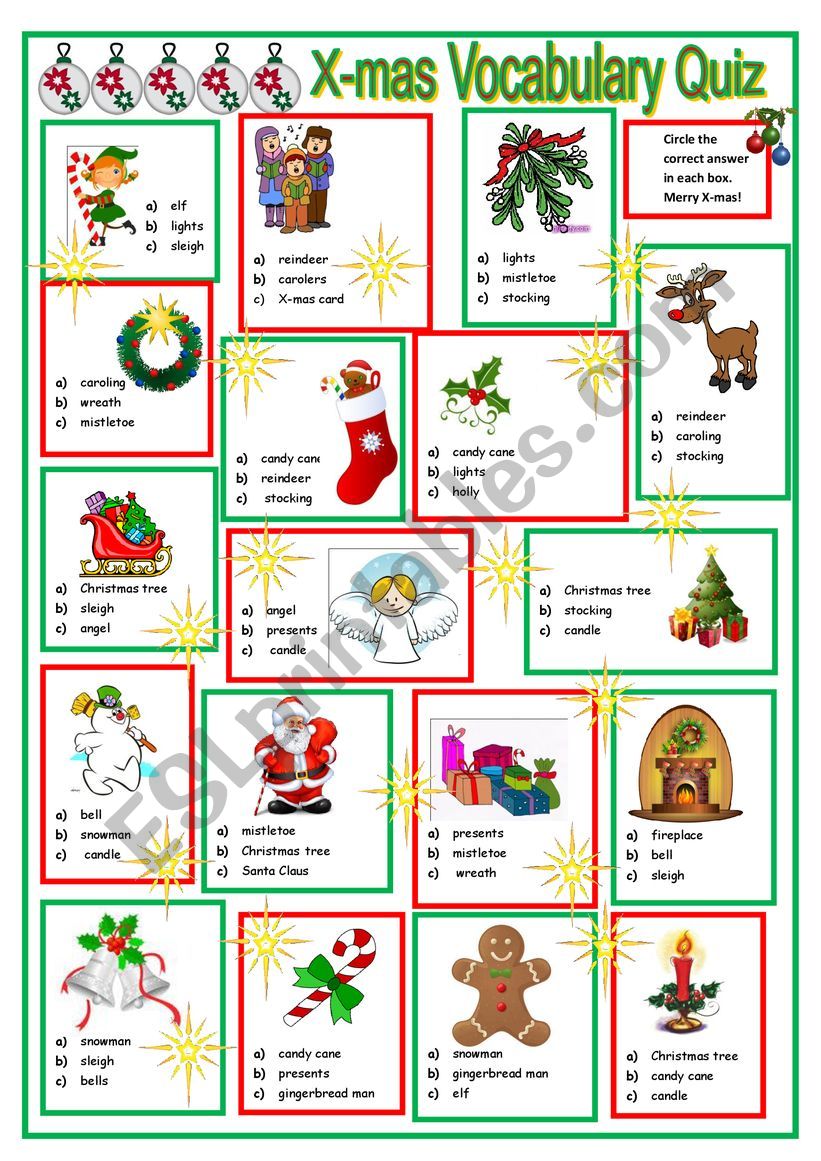 Christmas vocabulary quiz worksheet