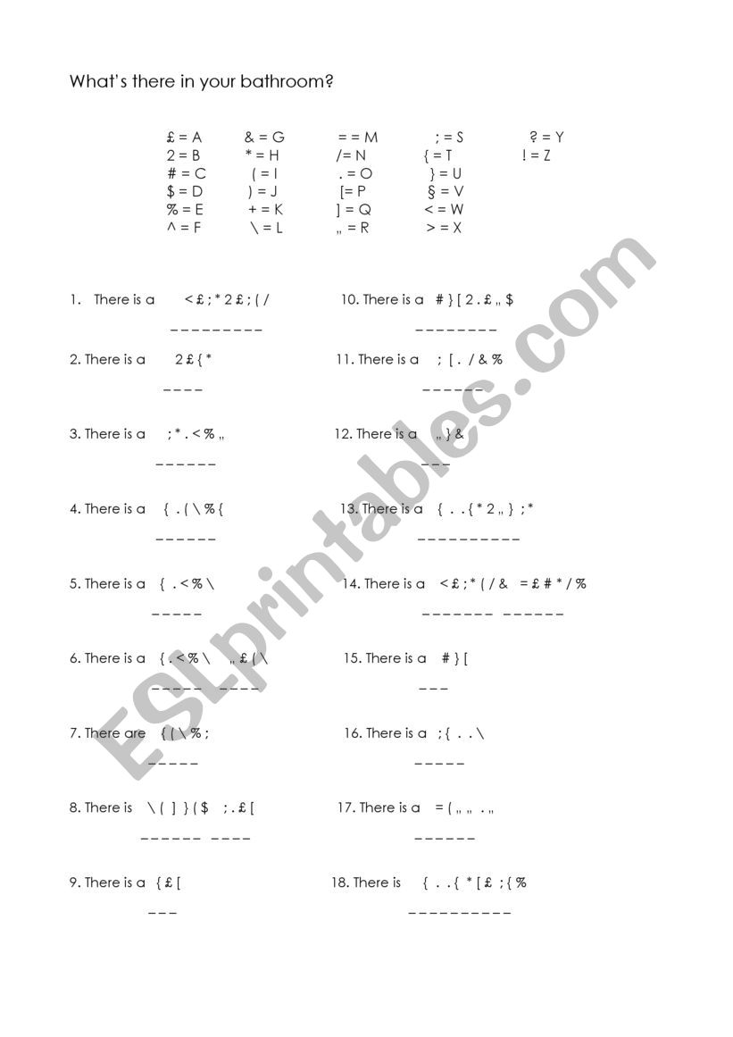 In the Bathroom worksheet