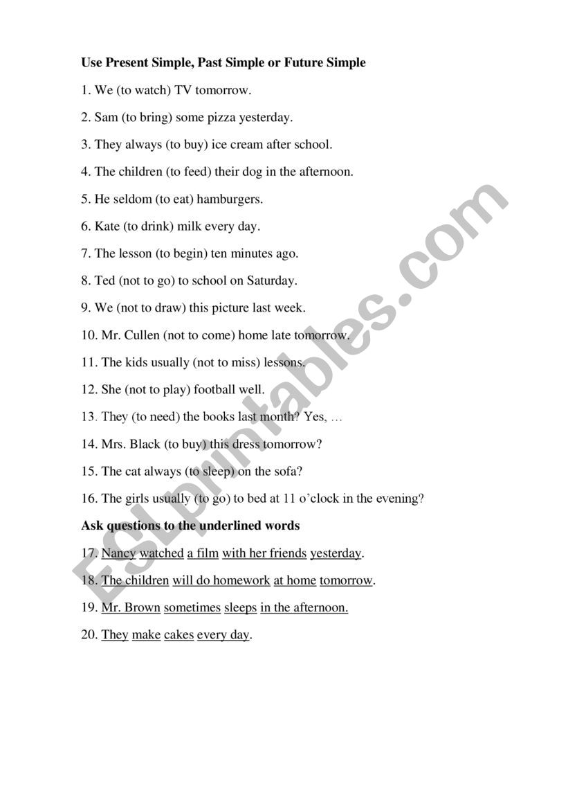 Tenses worksheet