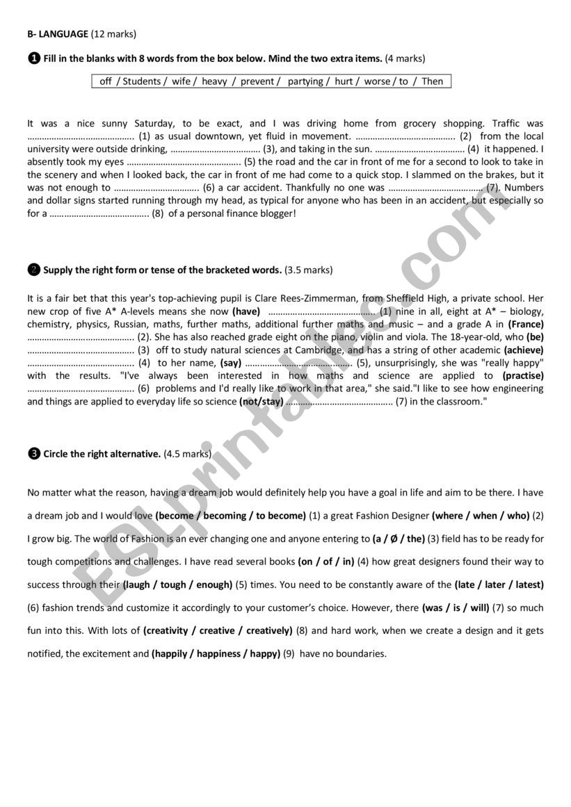 Mid-term Exam nÂ°01 1ST YEAR 2019