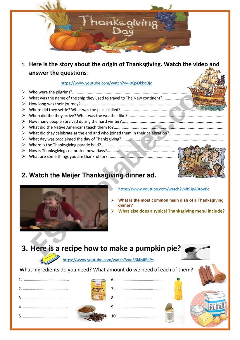 Thanksgiving worksheet