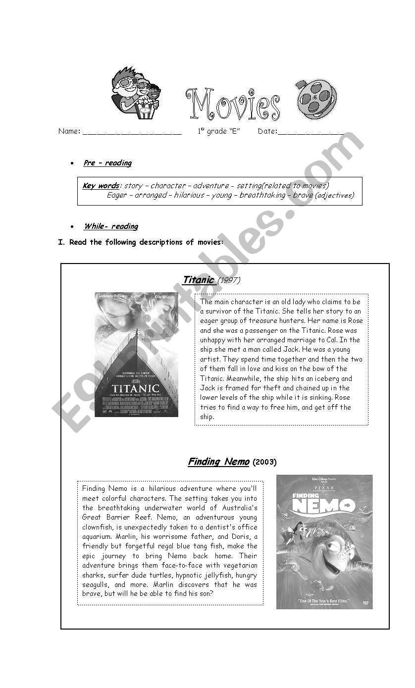 movies reading worksheet