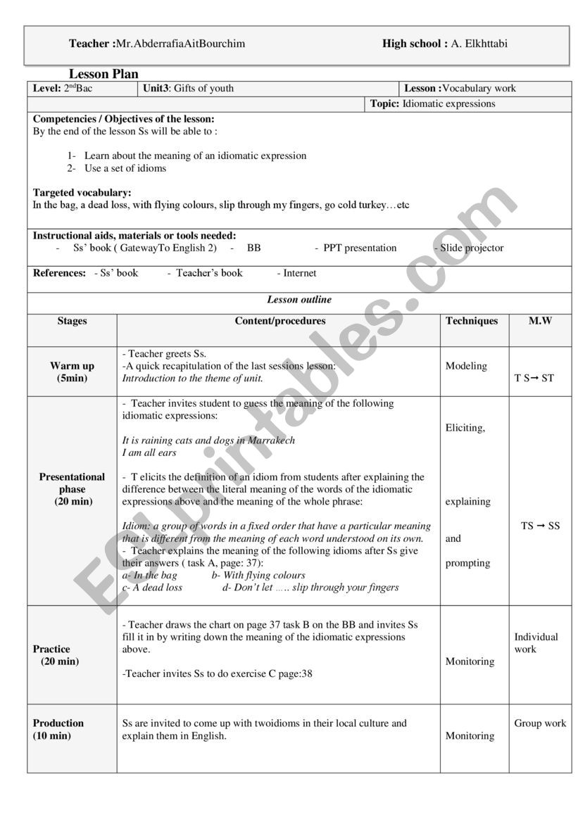 idioms worksheet