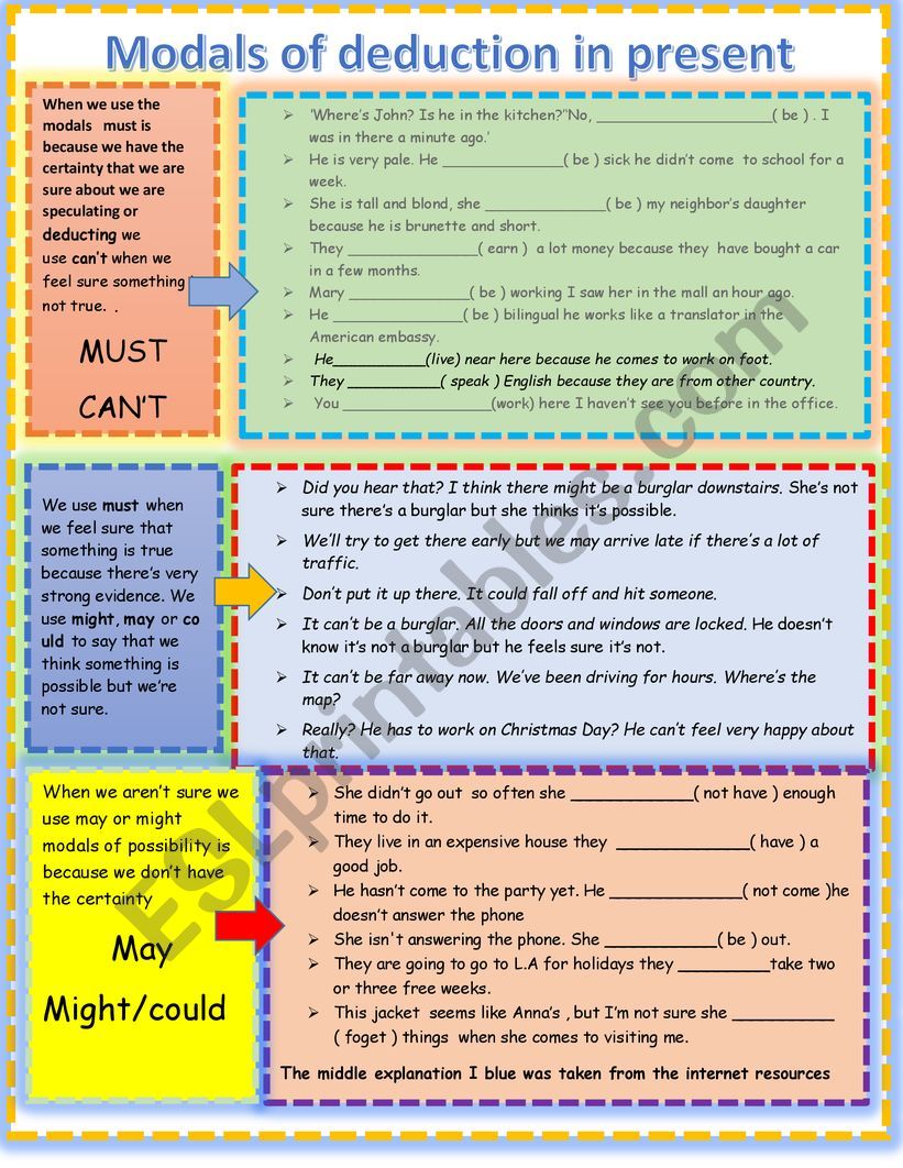 Deductions in present  worksheet