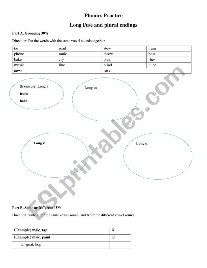 Phonics long i, o, and u. Plural endings.