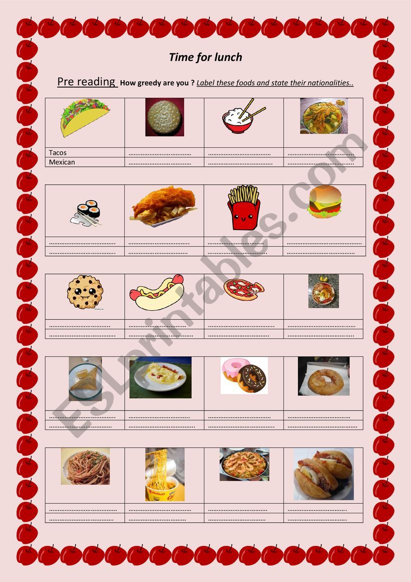 time for lunch worksheet