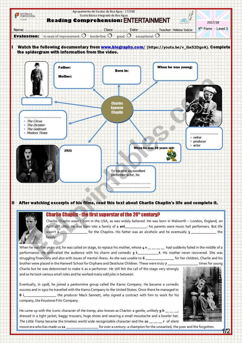 Charlie Chaplin: biography worksheet