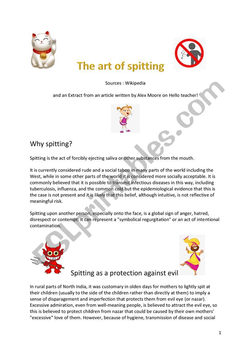 The art of spitting discussion on worldwide customs