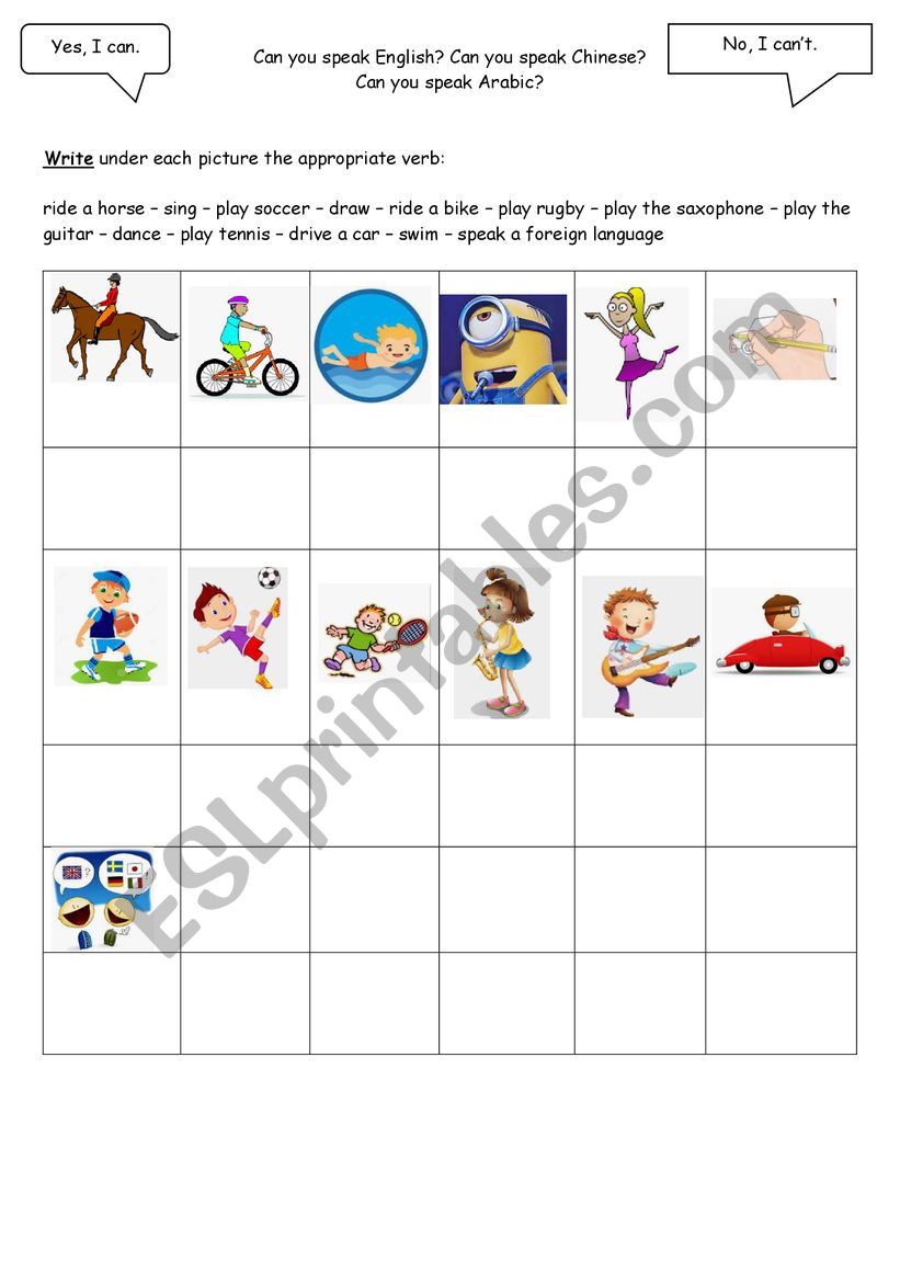 Can + verbs worksheet