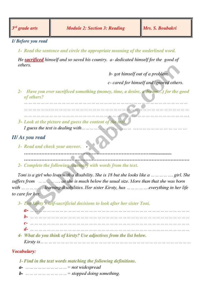 Module 2 Section 2 reading 3rd formers