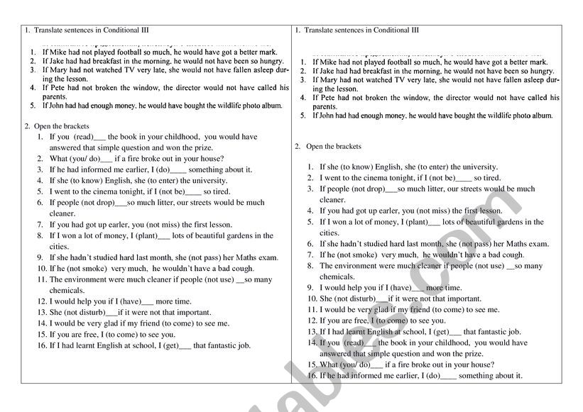 Conditionals worksheet