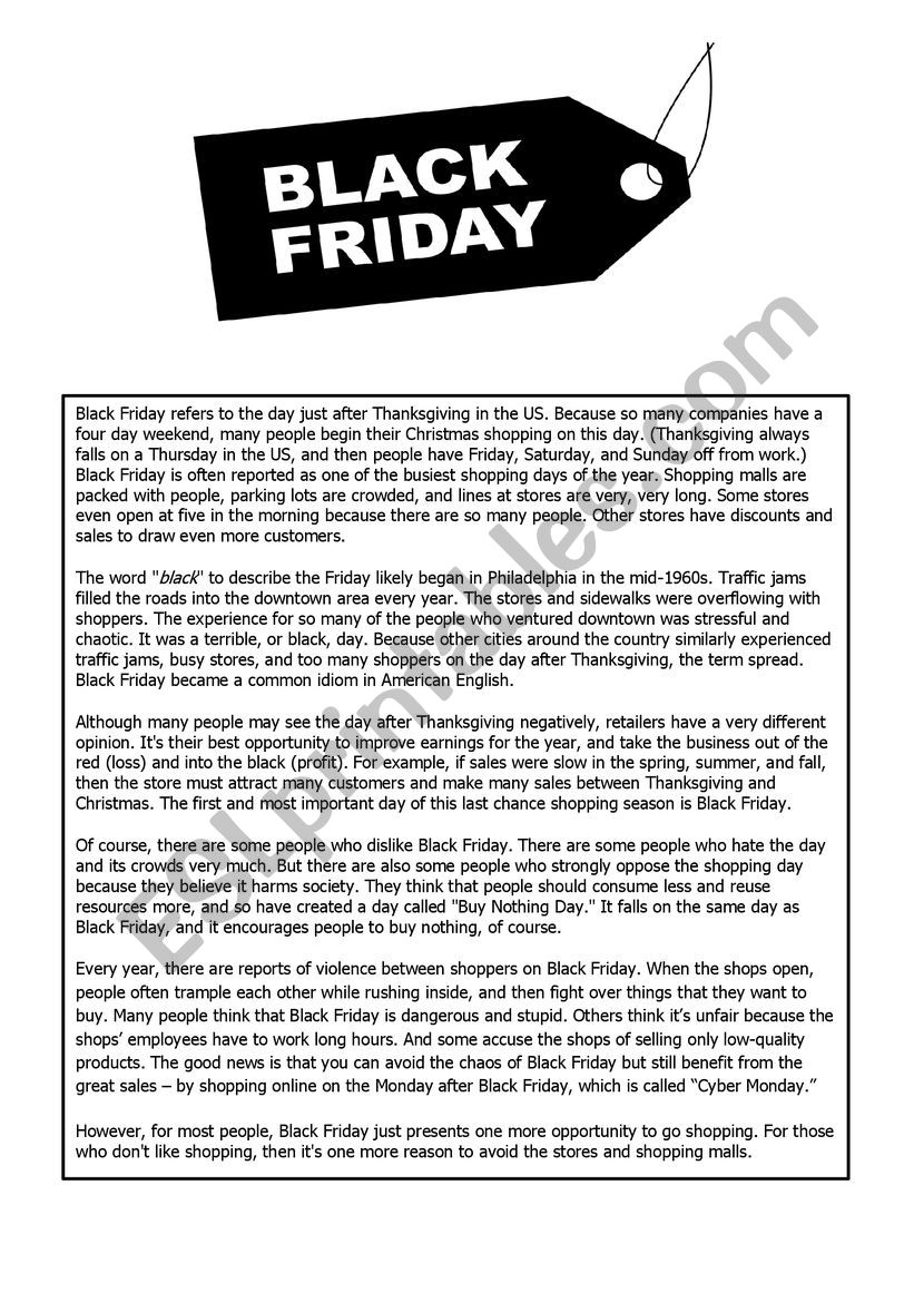 Black Friday worksheet