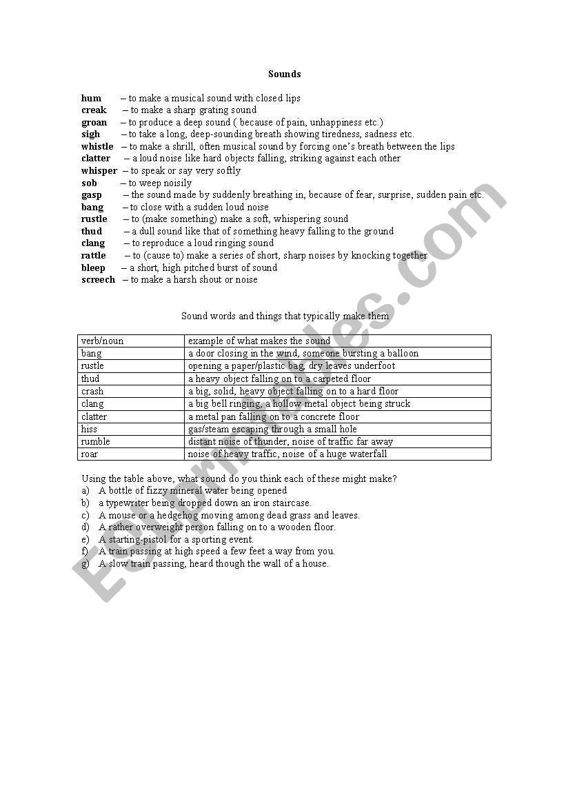 Sounds worksheet