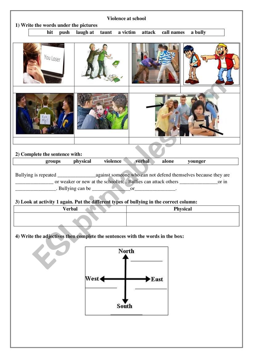 Violence at school worksheet