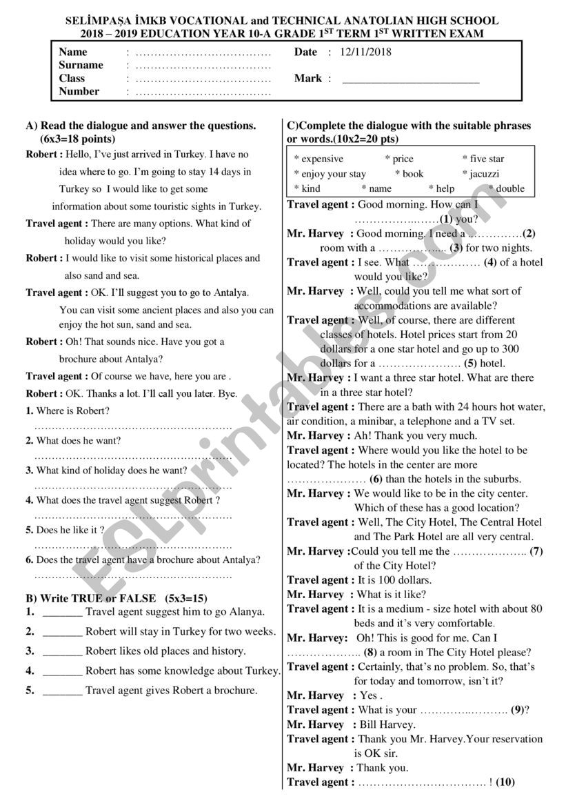 accommodation and transport written exam