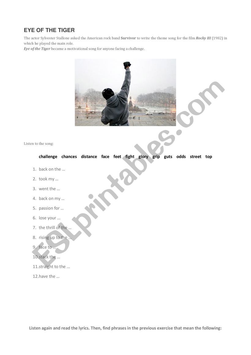 eye of the tiger worksheet