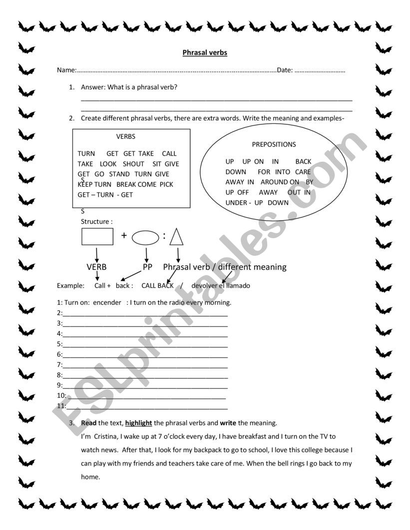 Phrasal verbs worksheet