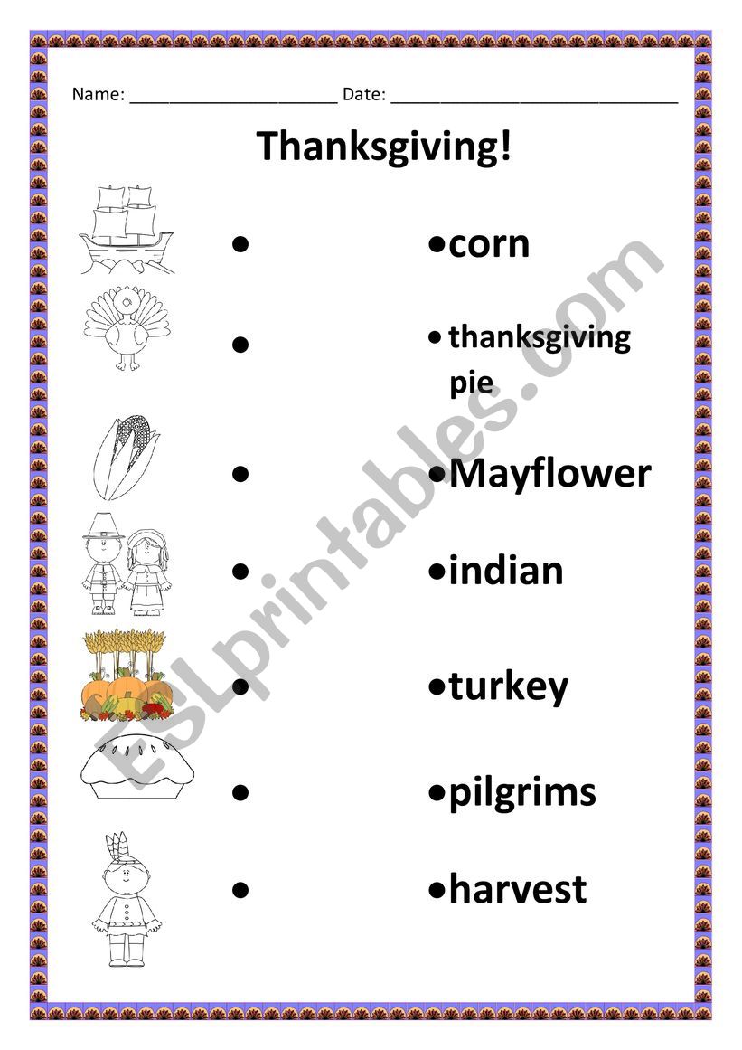 THANKSGIVING worksheet