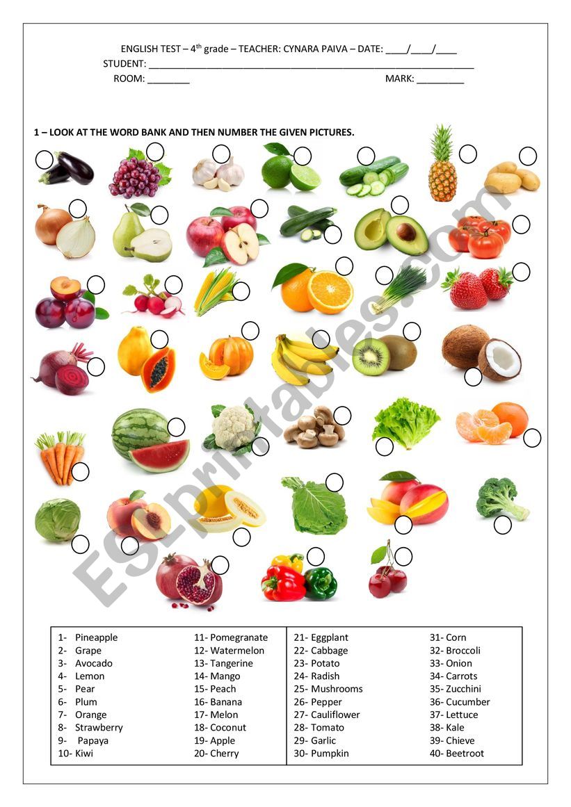 Fruit and Vegetables worksheet