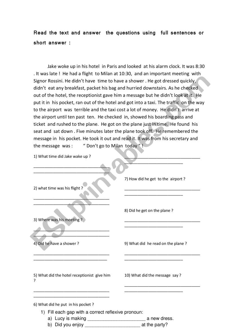 text comprehension worksheet
