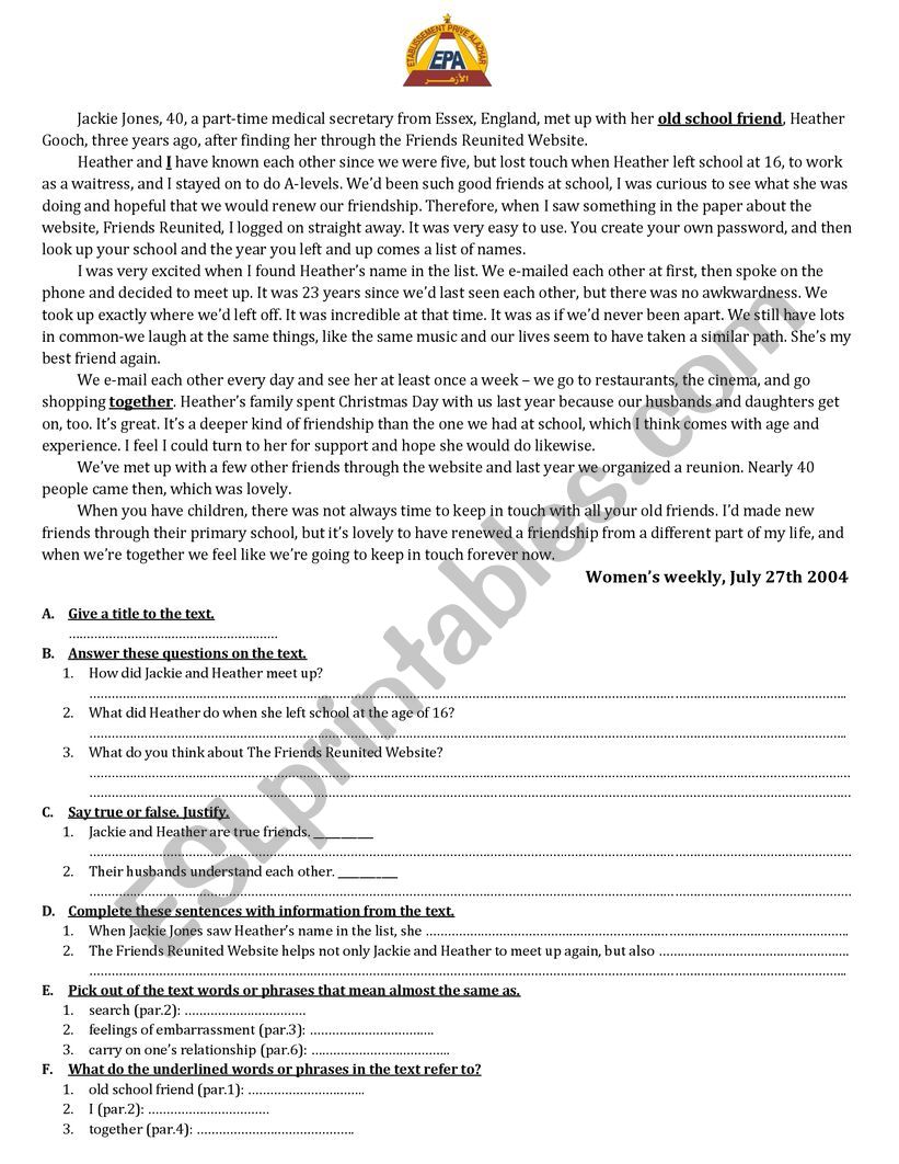 True Friendship worksheet