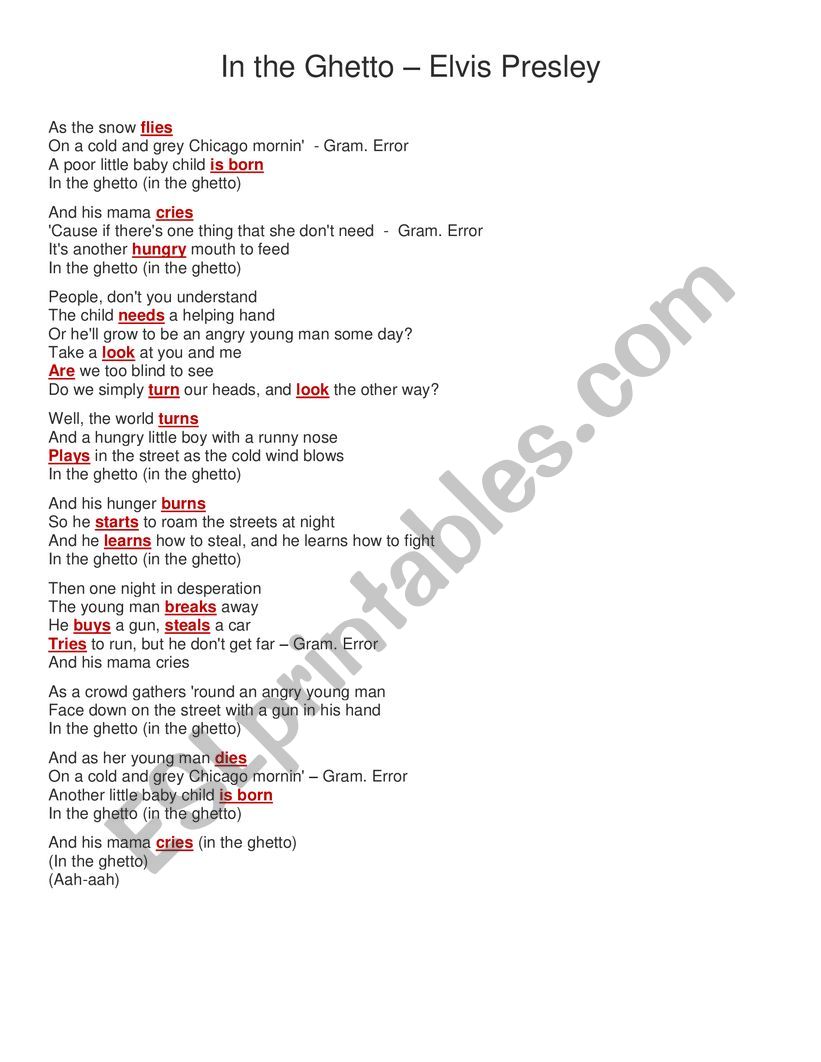 Present Simple song worksheet