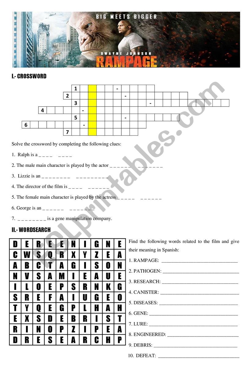 RAMPAGE (Film worksheet) worksheet