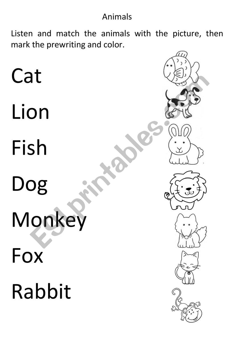 ANIMAL MATCHING worksheet