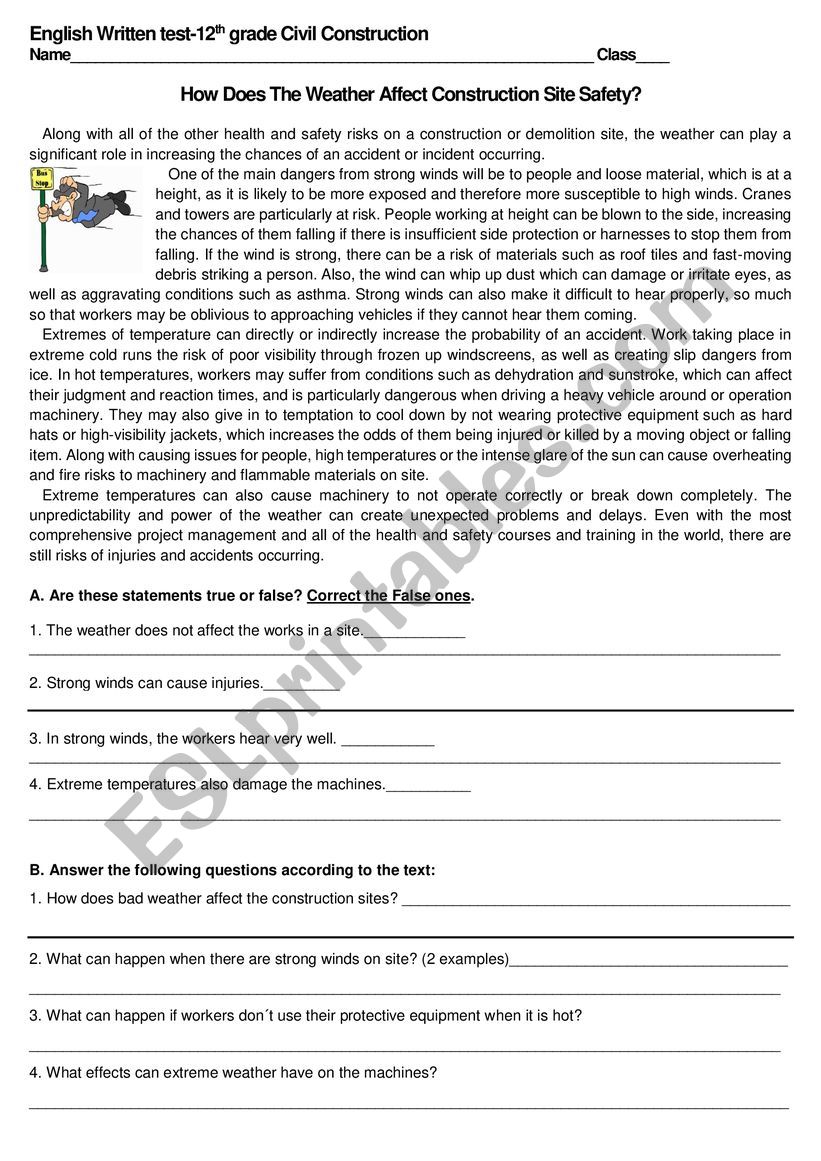 Weather on site worksheet