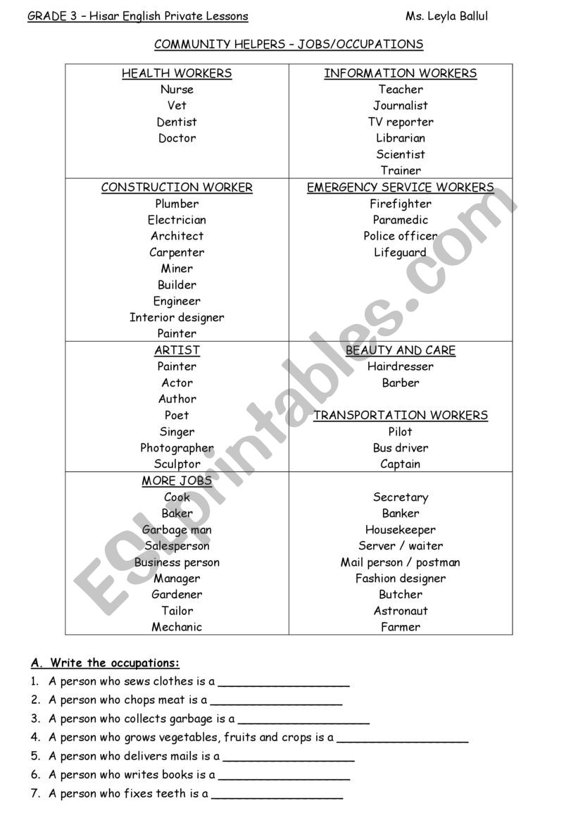 JOBS worksheet