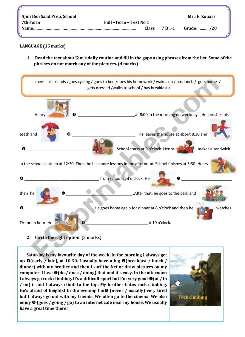 English Mid Term Test 1 worksheet