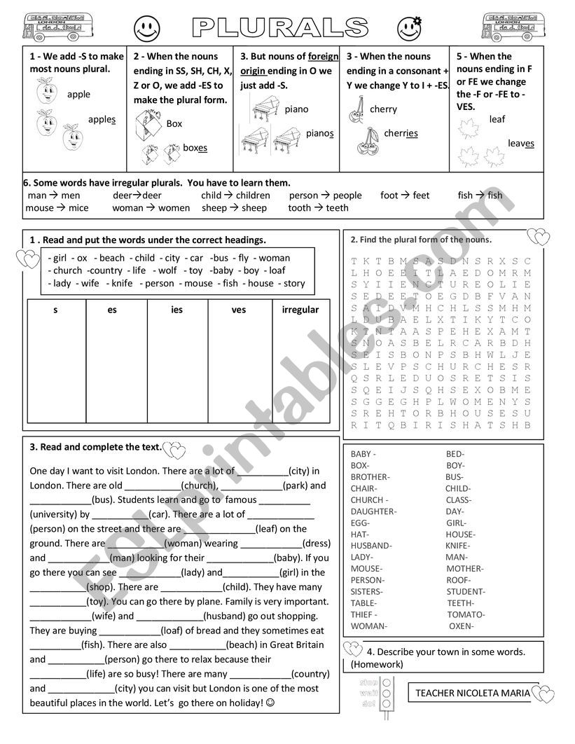 PLURALS worksheet