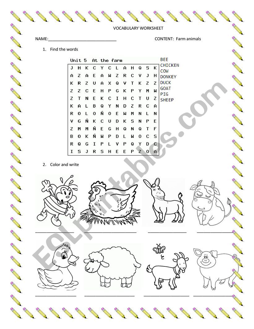 Animals of the farm worksheet