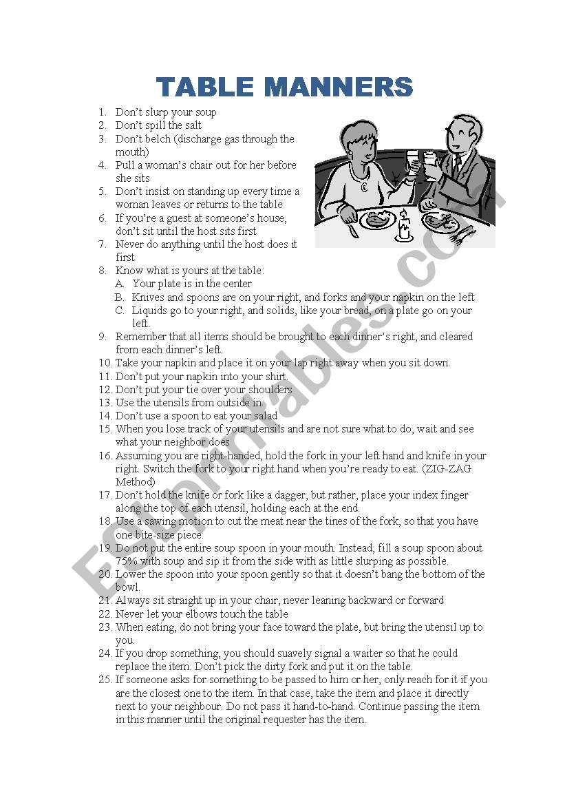 Table Manners worksheet