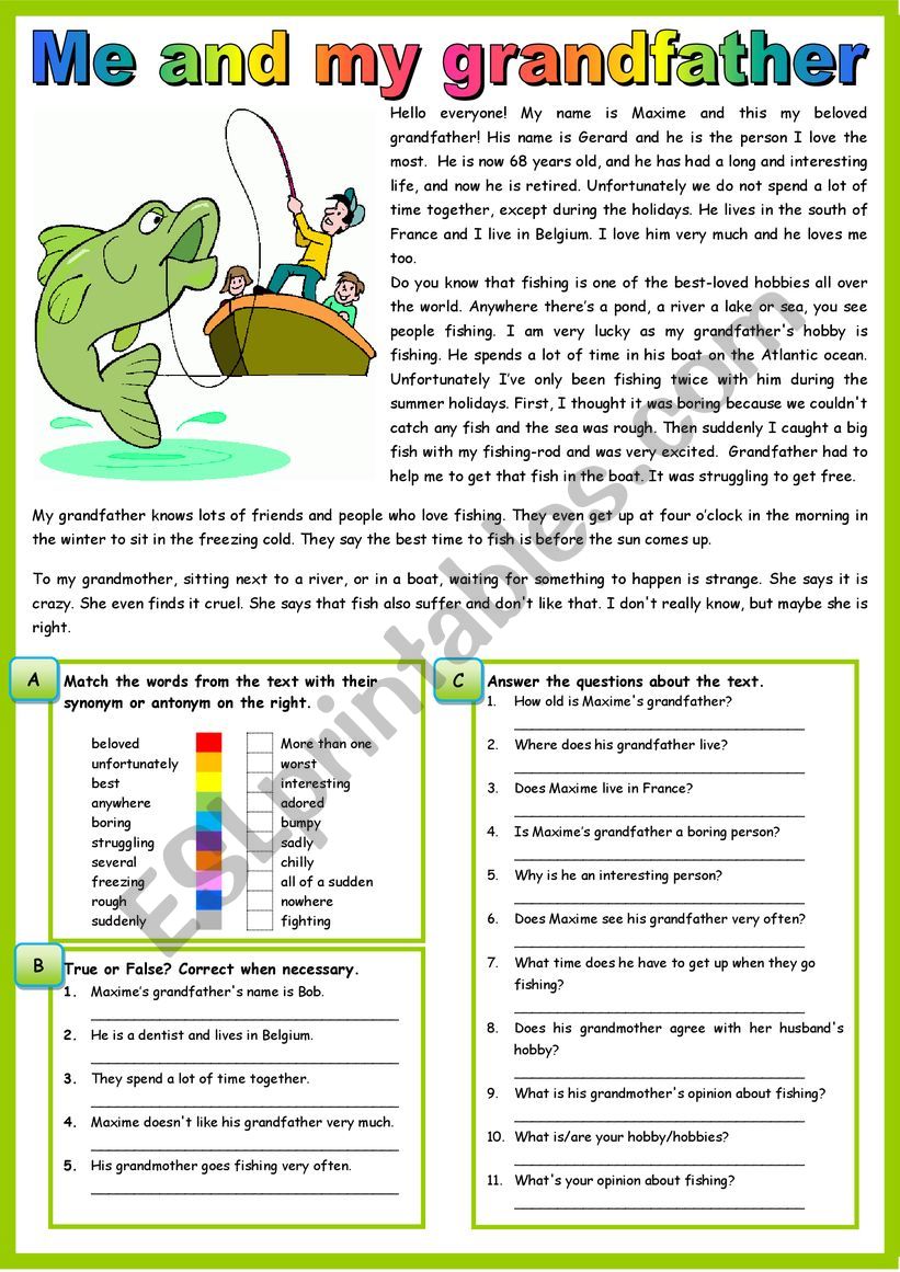 Me and my grandfather. Reading comprehension + questions + KEY