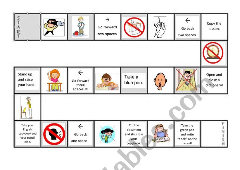 Classroom Englsh board game worksheet