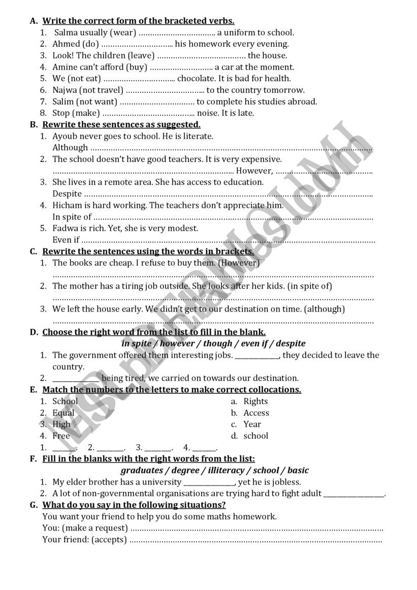 Language for 2nd bac worksheet