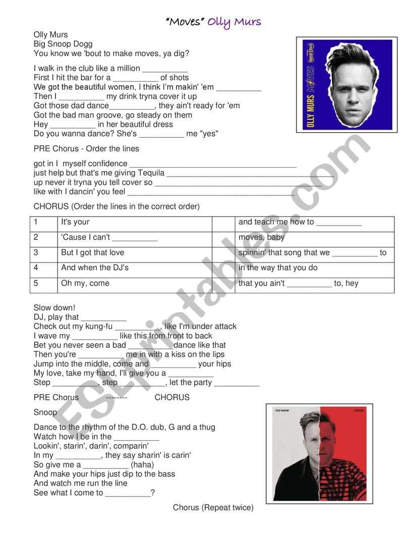 Moves Olly Murs worksheet