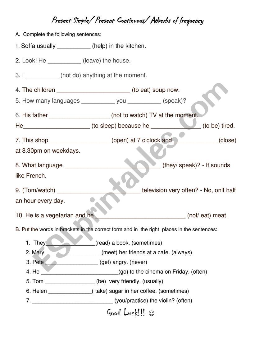 Present Tenses worksheet