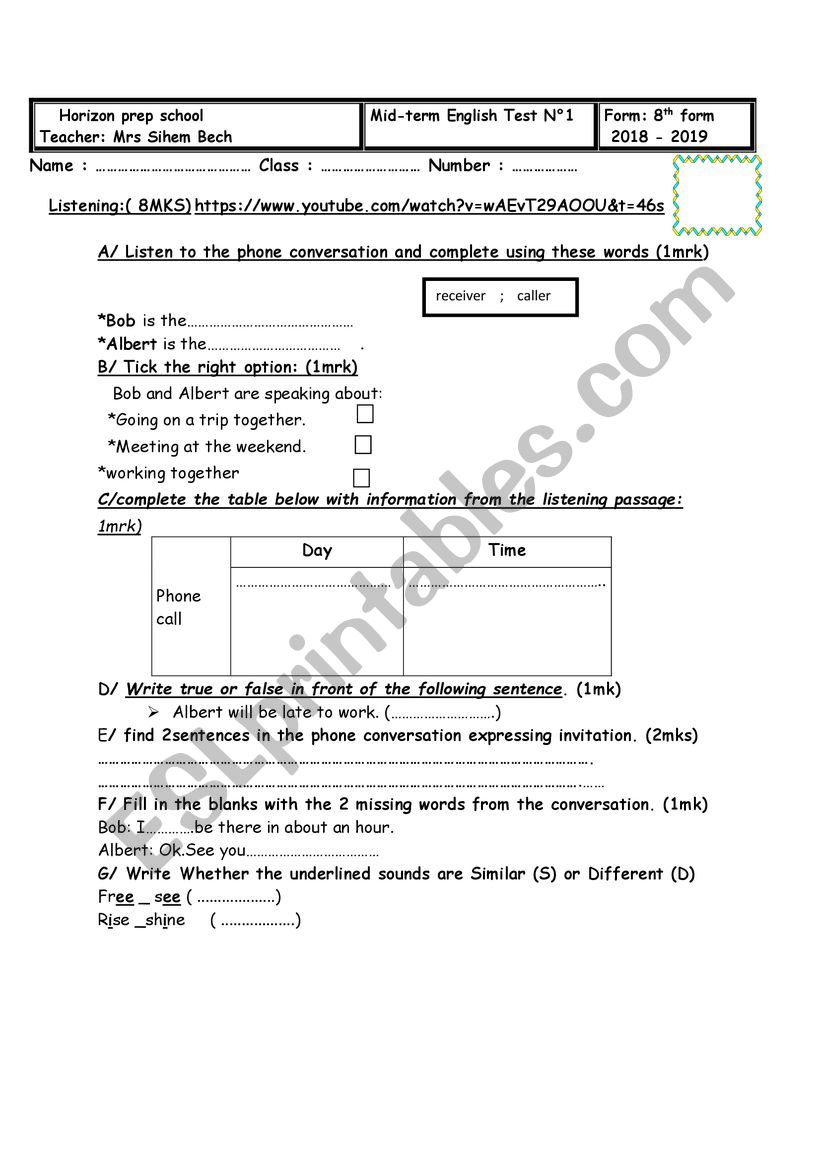 listening comprehension mid-term test 