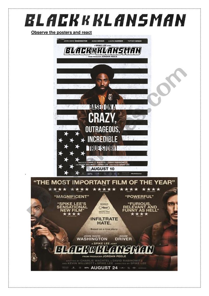 Blackkklansman worksheet