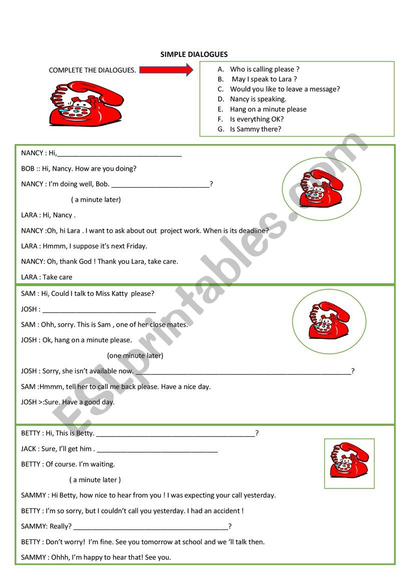 PHONE CONVERSATION worksheet