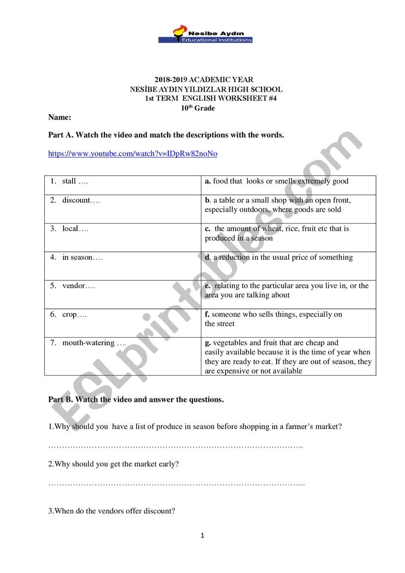 Shopping worksheet