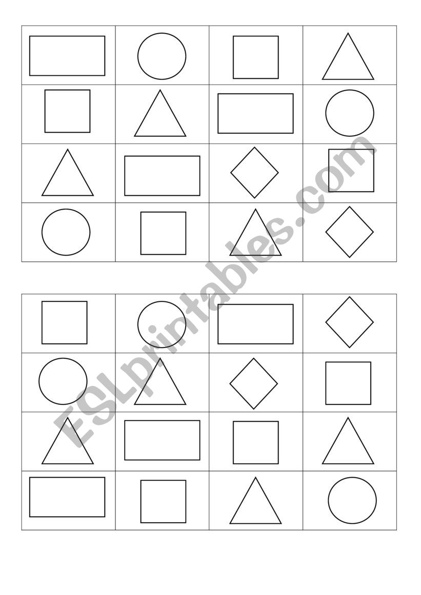 Bingo - shapes level 1 worksheet
